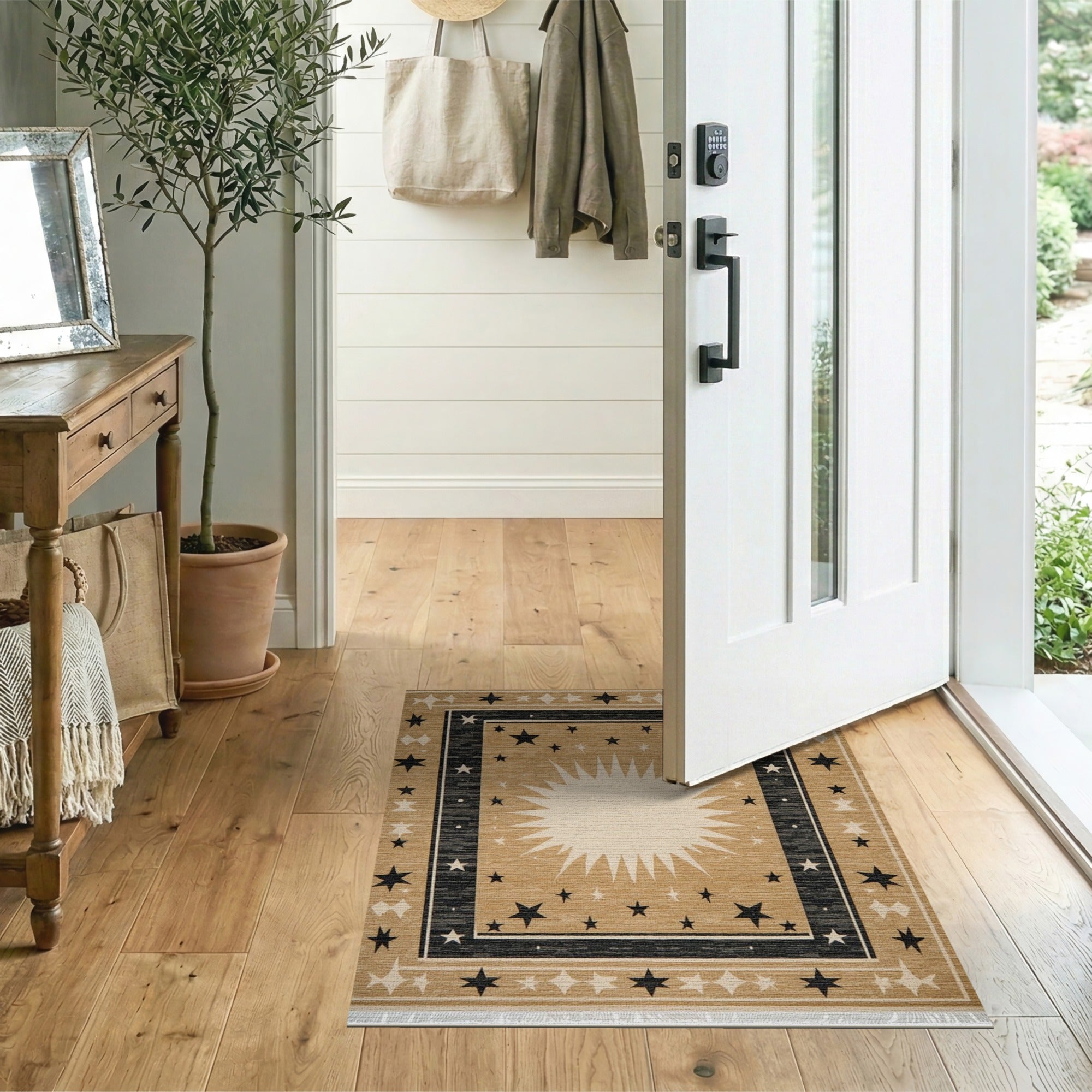 Tan Sunburst Starfield Area Rug