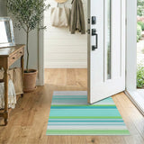 Geometric Modern Blue and Teal Blue Teal Horizontal Striped Area Rug