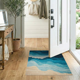 ODIKA Coastal Ocean Wave Abstract Washable Area Rug - Low Pile Non-Slip Home Decor