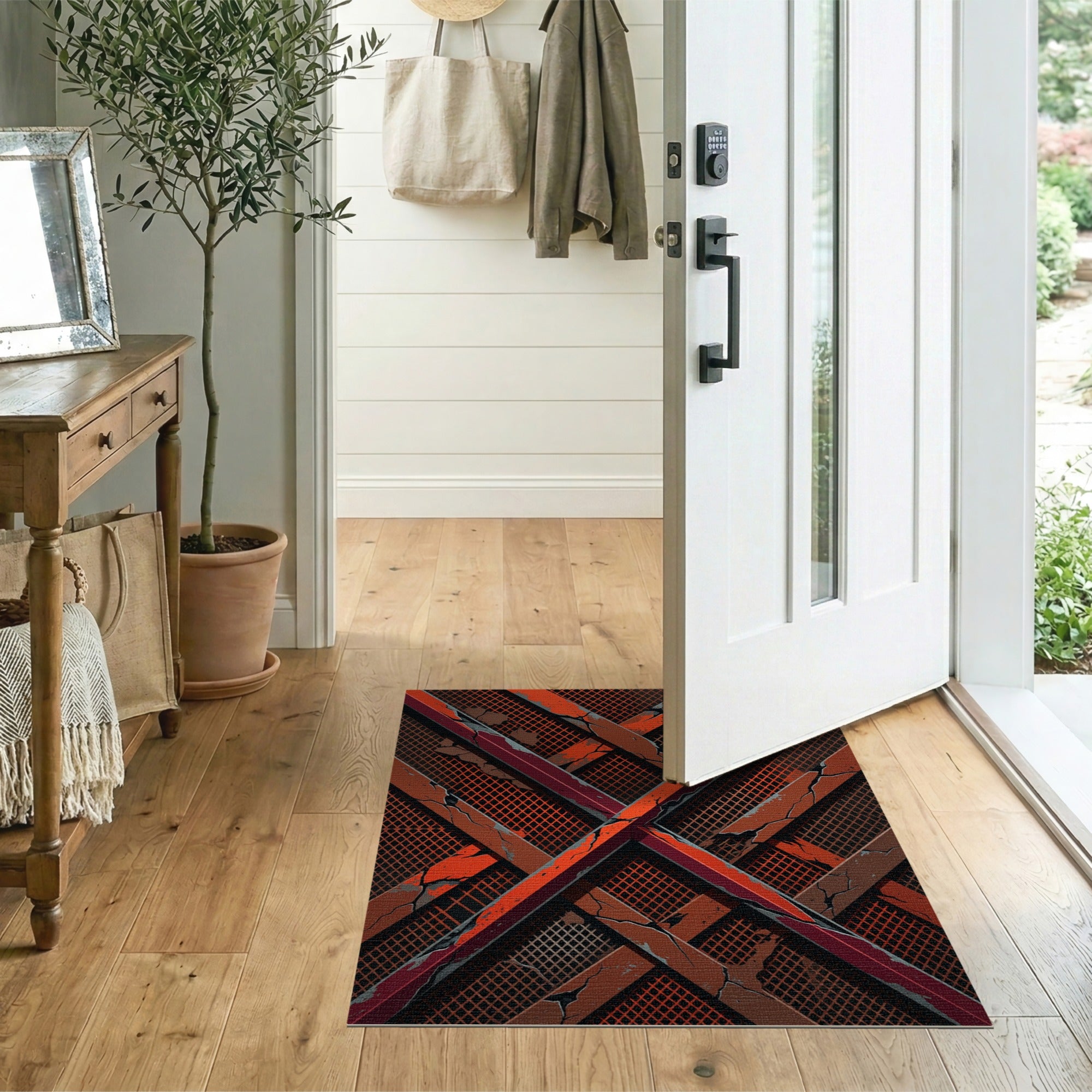 Distressed Rusty Red Mesh Area Rug