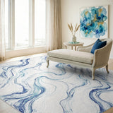 Blue Teal Marble Swirl Area Rug