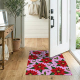 Pink Vibrant Pink Poinsettia Floral Area Rug