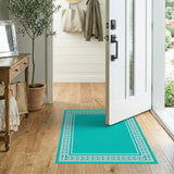 Teal Area Rug with Ornate White Heritage Borders