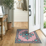 Elegant Pink Teal Floral Medallion Rug