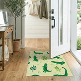 Green Kids Cartoon Playful Green Crocodile Cartoon Area Rug