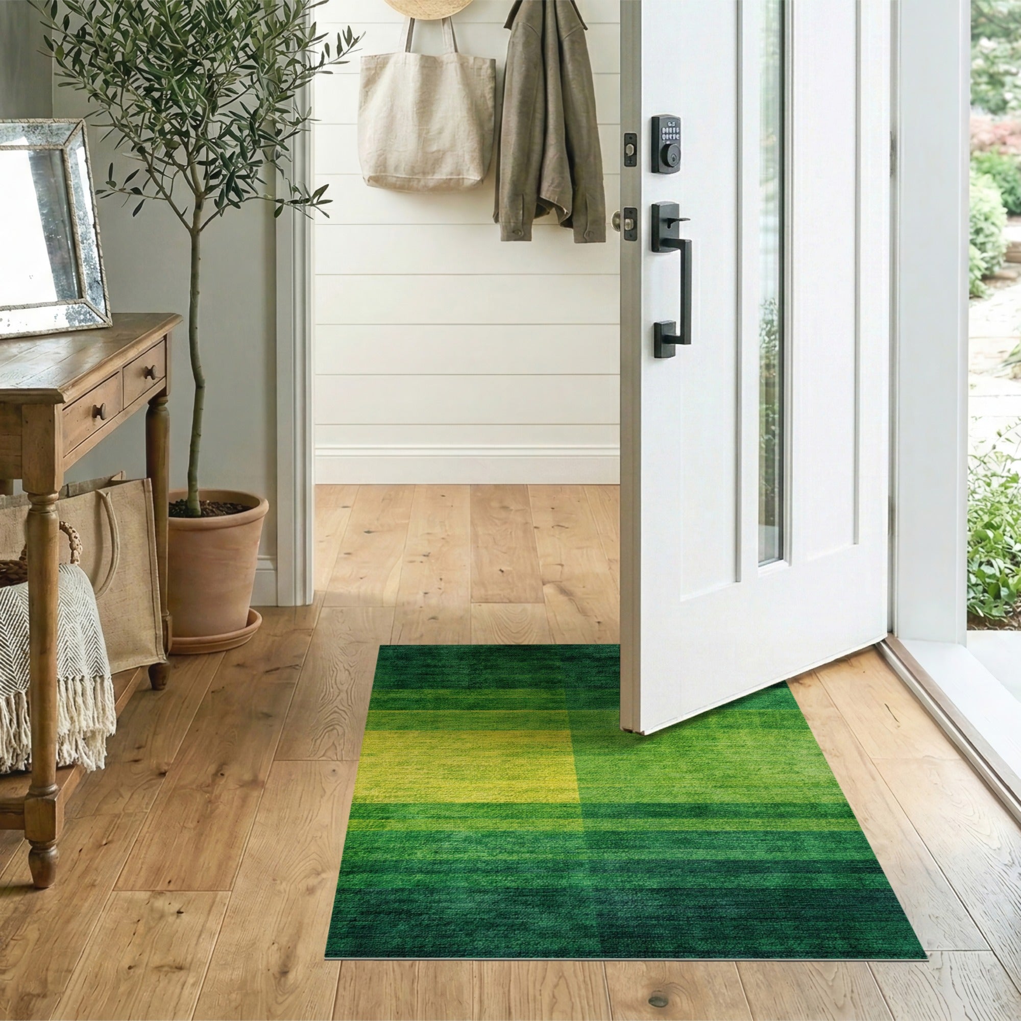Geometric Modern Emerald Green Geometric Block Area Rug