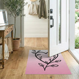 Romantic Vine Leaf Heart Pink Area Rug