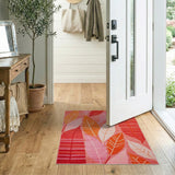 Abstract Leaf Area Rug in Vibrant Red Pink Orange