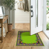 Emerald Green Area Rug with Vibrant Floral Border