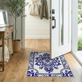 Navy Blue and Teal Navy Blue Traditional Persian Floral Area Rug