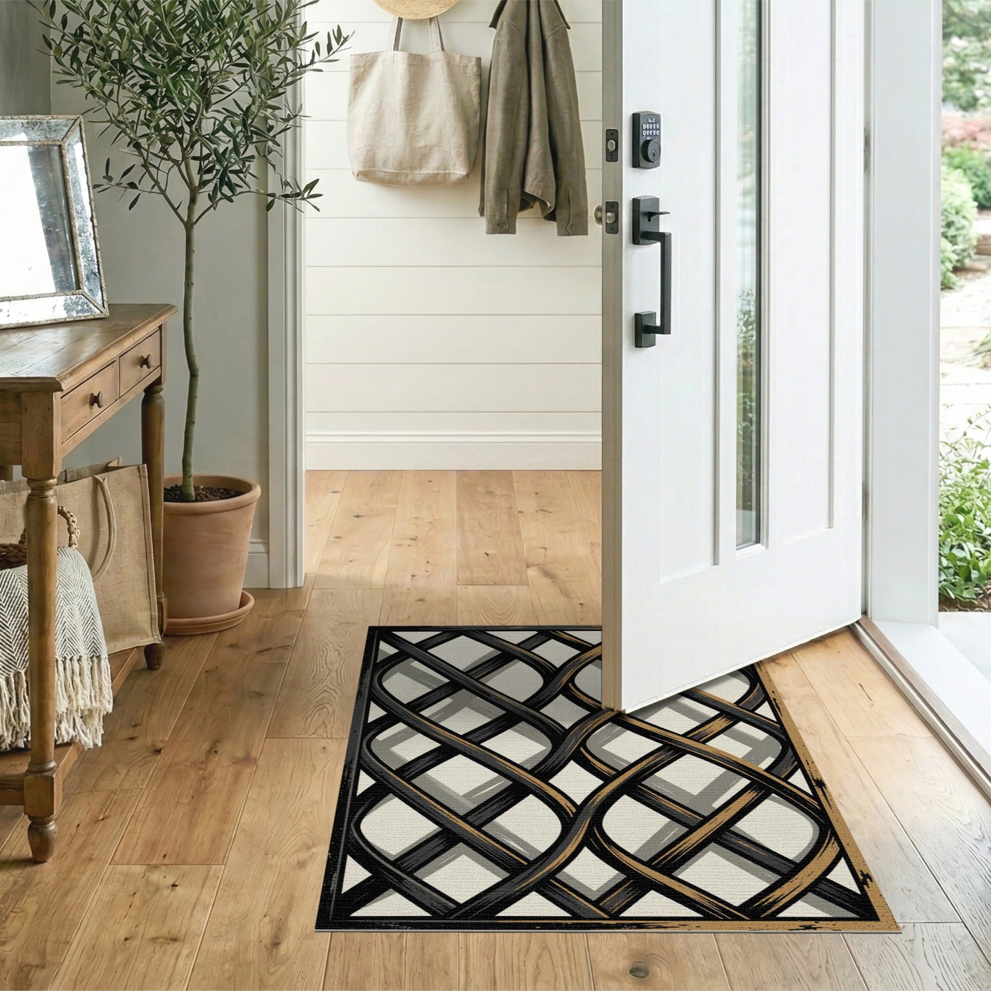 Distressed Woven Lattice Area Rug
