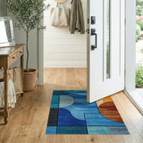 Teal Blue Abstract Geometric Area Rug