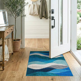 Teal Blue Cascading Wave Abstract Area Rug
