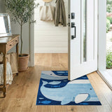 Blue and Teal Playful Blue Whale Ocean Kids Area Rug