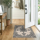 Beige and Neutral Ornate Floral Mandala Beige Area Rug