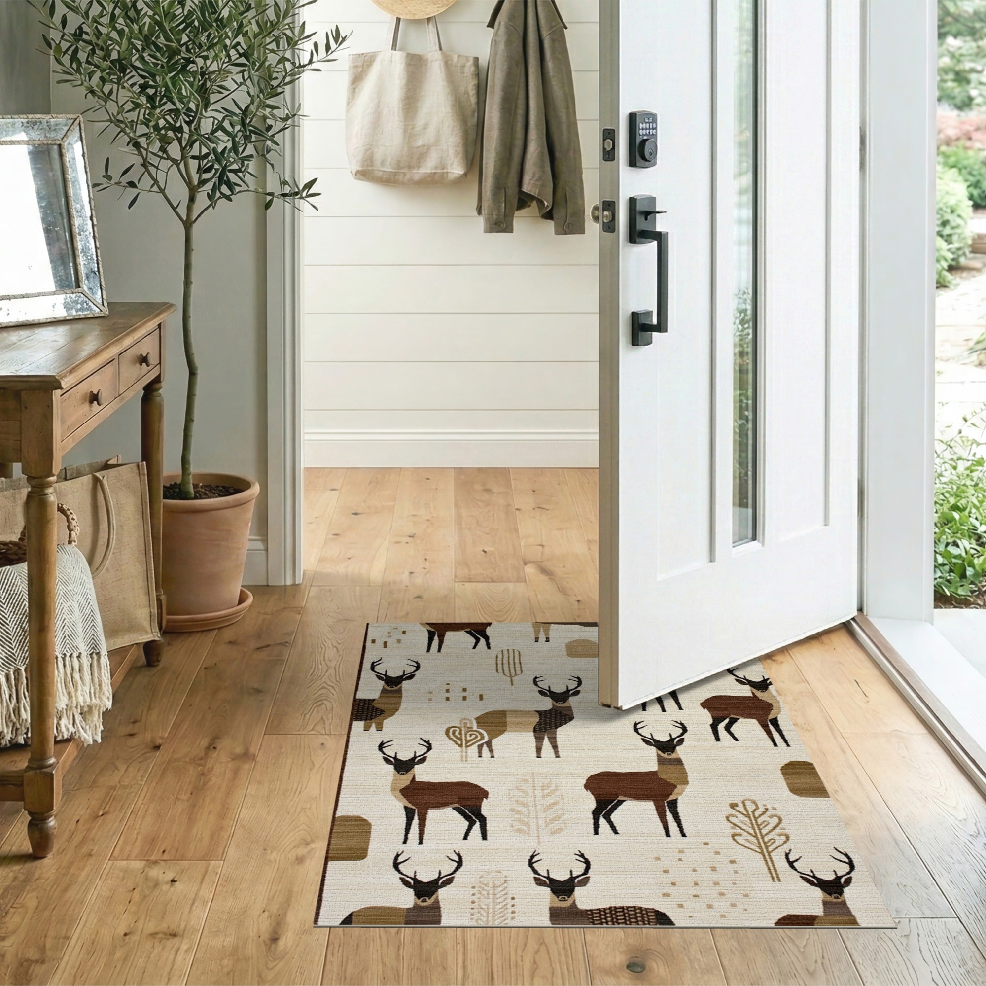 Stylized Deer Cactus Southwestern Area Rug