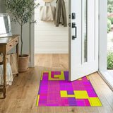 Vibrant Pink Purple Yellow Geometric Patchwork Rug