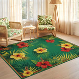 ODIKA Tropical Hibiscus Floral Washable Area Rug - Low Pile Non-Slip Carpet