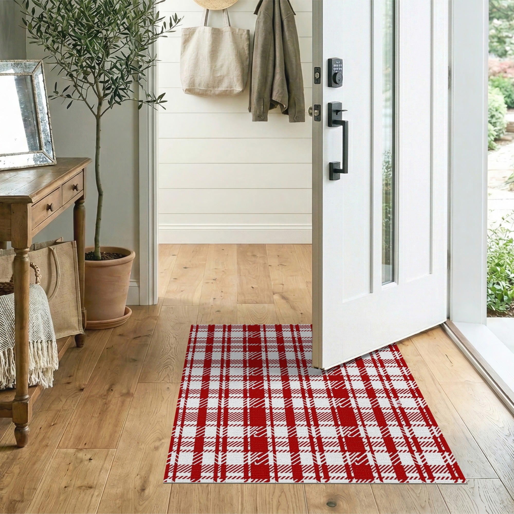 Bold Red White Checkered Farmhouse Rug