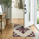 Beige and Neutral Ornate Maroon Floral Persian Area Rug