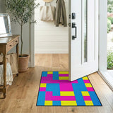 Vibrant Blue Pink Yellow Geometric Block Area Rug