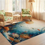 ODIKA Washable Watercolor Underwater Coral Reef Low Pile Area Rug