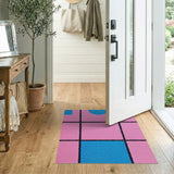 Playful Pink Grid Area Rug with Blue Purple Shapes