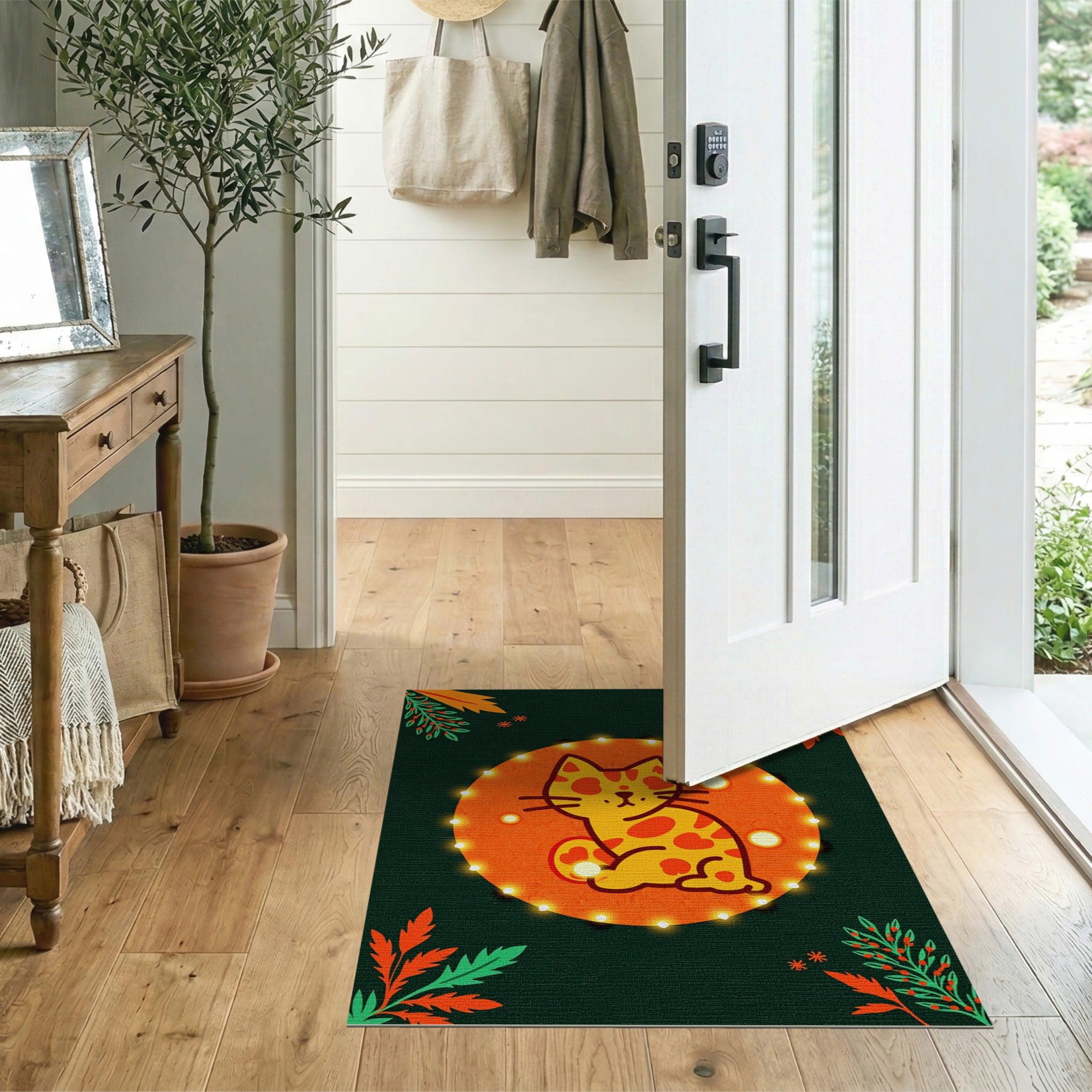 Playful Glowing Cartoon Cat Area Rug