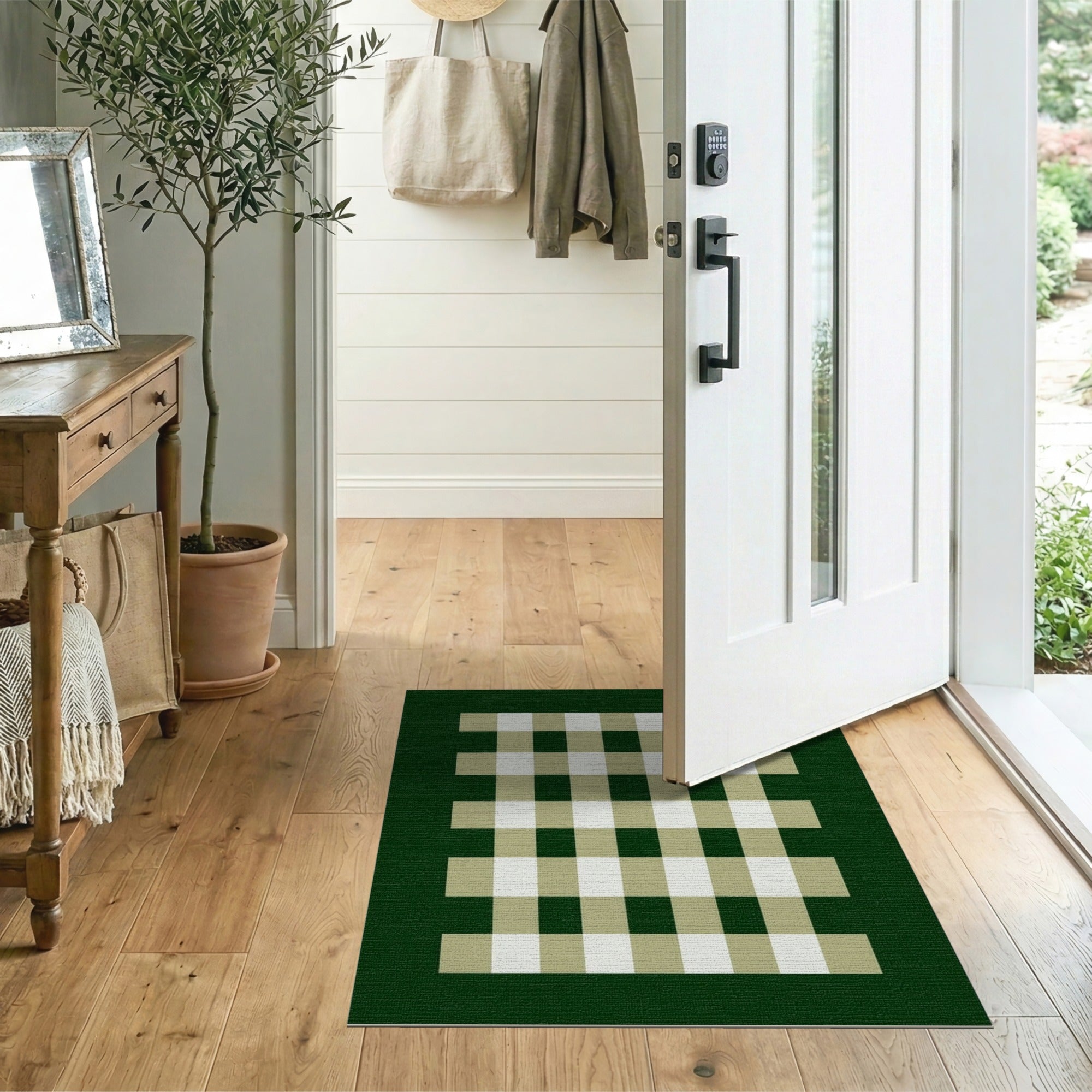 Green Rustic Green Plaid Check Area Rug
