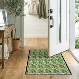 Vintage Green Leaf Red Flower Area Rug