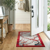 Red Border Plum Blossom Area Rug