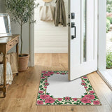 Ornate Pink Rose Floral Border Rug