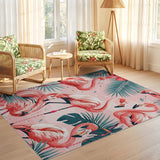 ODIKA Tropical Flamingo Pink Washable Area Rug - Non-Slip Low Pile Pet Friendly