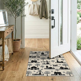 Beige Winter Village Windmill Silhouette Rug