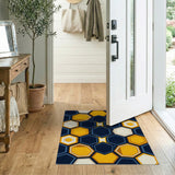 Modern Navy Yellow Hexagon Geometric Area Rug