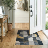Modern Geometric Grey Rug with Gold Accents