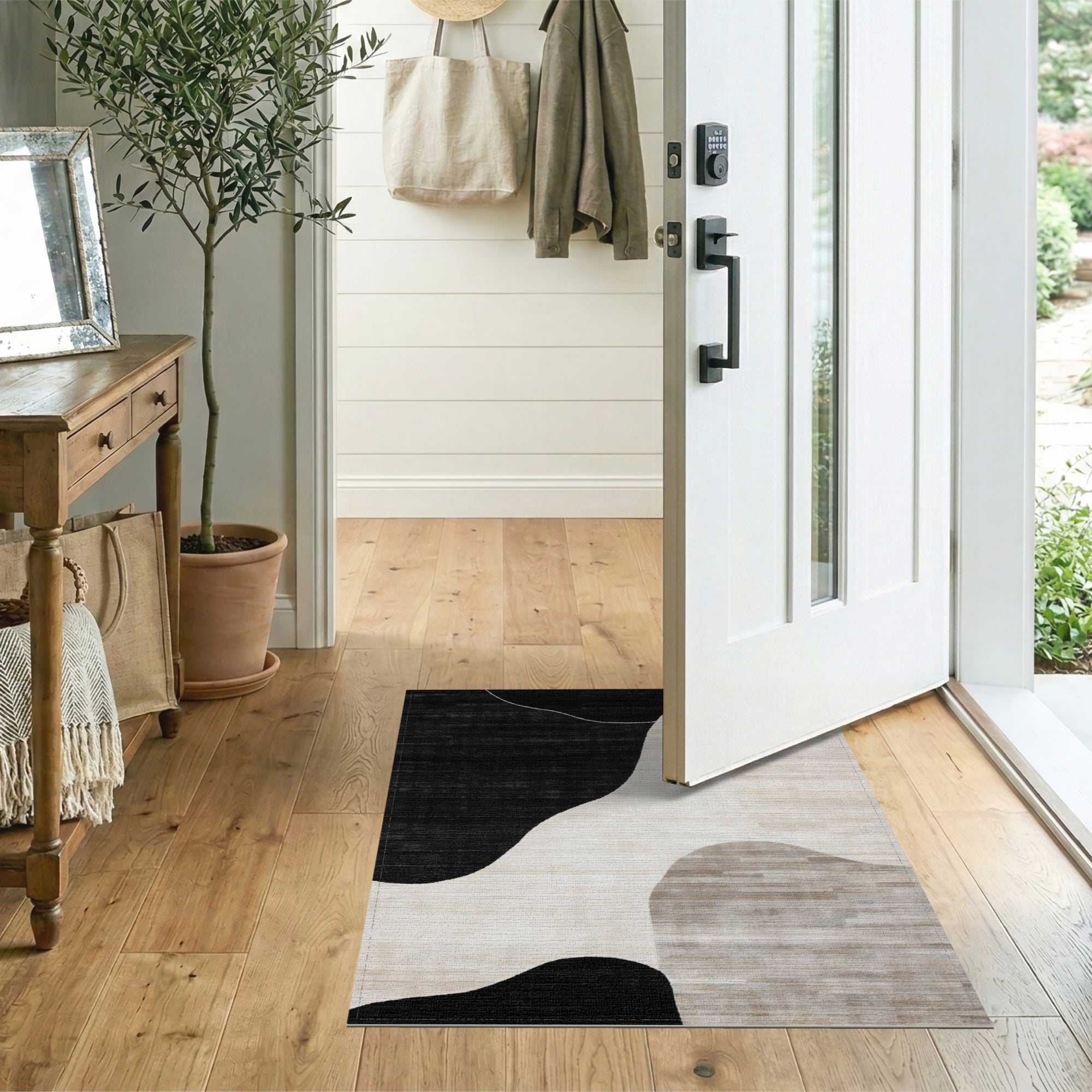 Black White Abstract Organic Shapes Rug