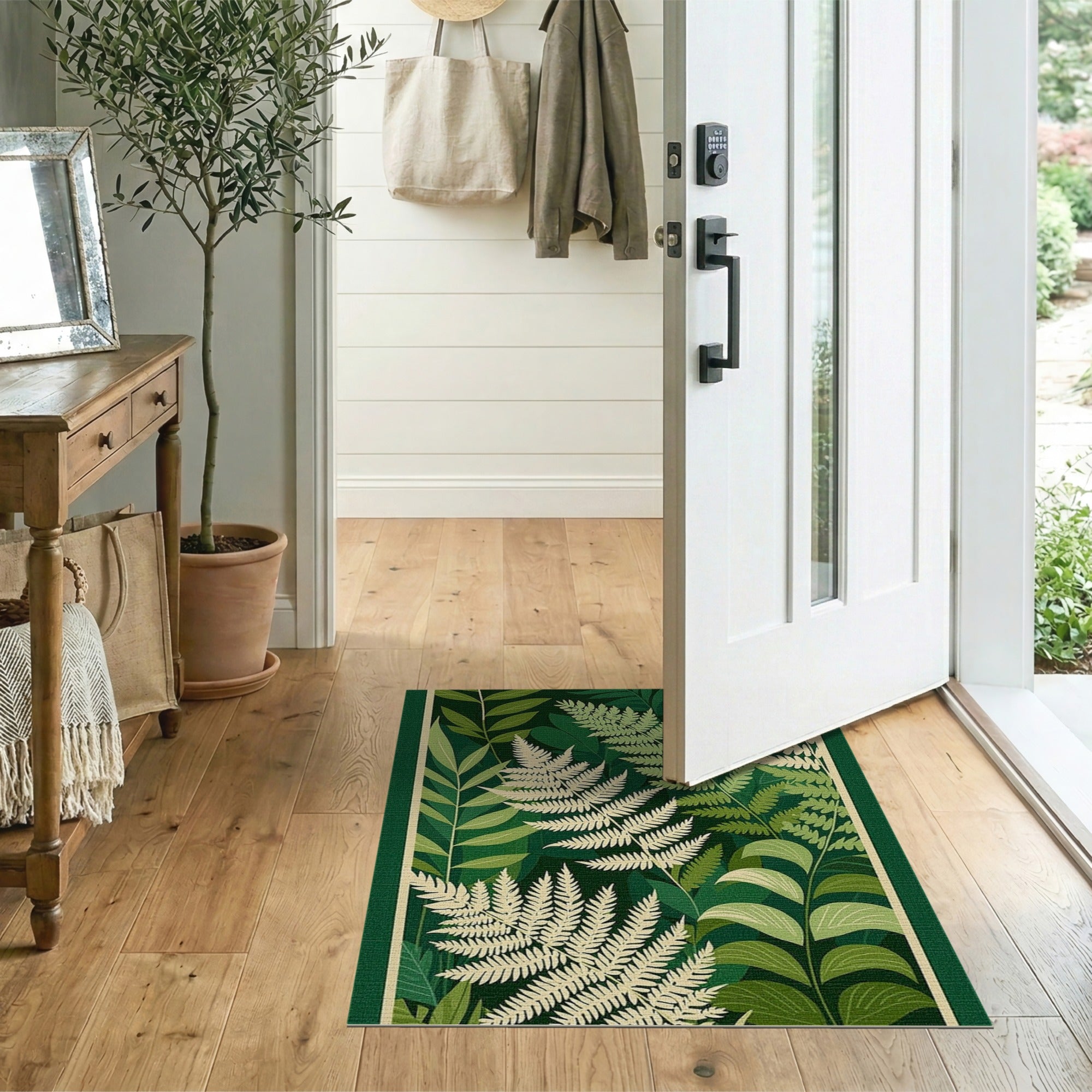 Green Lush Fern Grove Green Area Rug