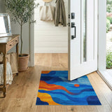 Vibrant Abstract Wave Area Rug in Blue Orange