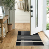 Bold Black White Geometric Stripe Rug
