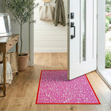 Pink Glitch Typography Area Rug with Red Border