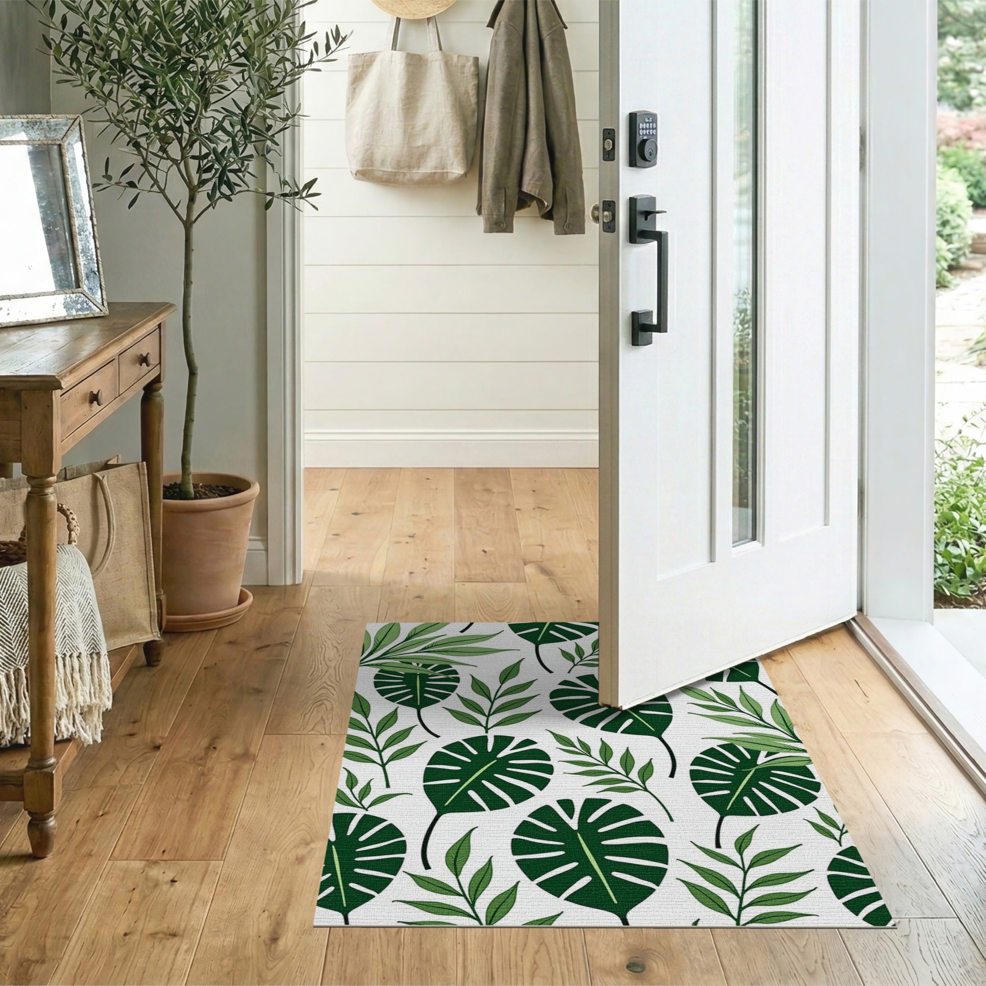 Boho Chic Leaf Lush Monstera Leaf Green Area Rug