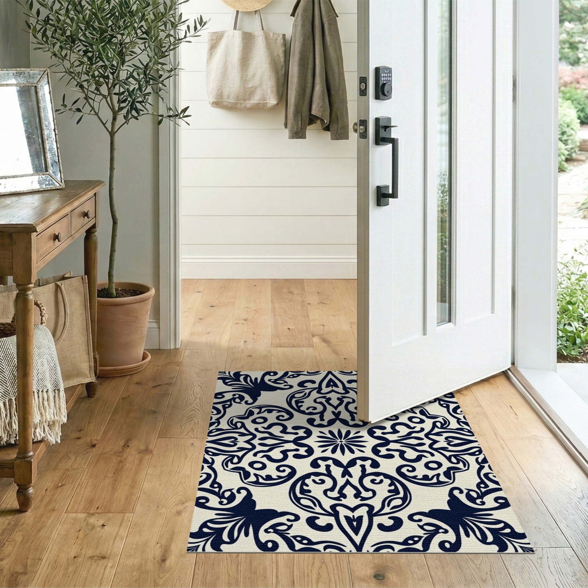 Traditional Persian Navy Blue Damask Floral Area Rug