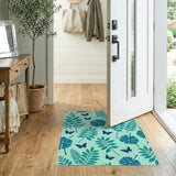 Mint Green Blue Flower Butterfly Leaf Area Rug