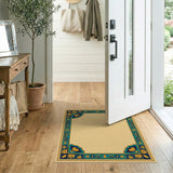 Teal Gold Ornate Persian Border Area Rug