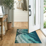 Teal Striped Coastal Cliffs Area Rug