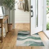 Layered Teal Green Wave Abstract Area Rug
