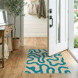 Teal Wavy Lines Abstract Area Rug