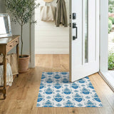 Blue Floral Motif Vintage Area Rug