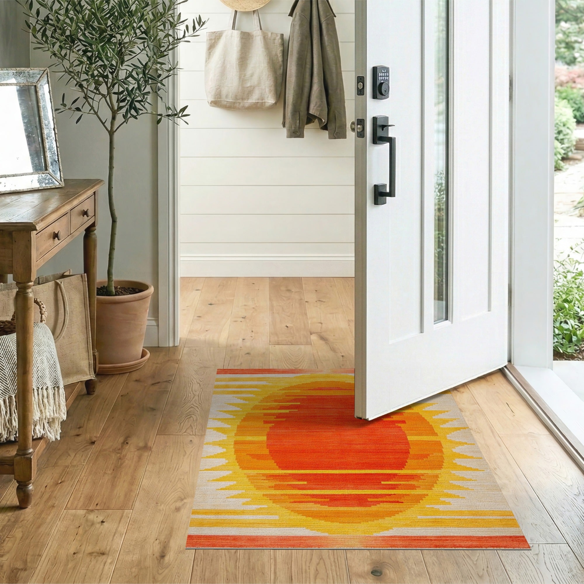 Southwestern Orange Radiant Sunburst Geometric Area Rug